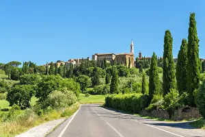 Bell Prints: Italy, Tuscany, road leading to a hilltop town in Val d'Orcia