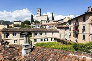 Lucca Prints: Italy, Tuscany, Serchio Valley, View of the cathedral of Barga from a terrace in