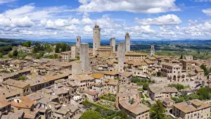 Italy, Tuscany, Val d Elsa. Aerial view of the medieval village of San Gimignano