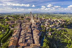 San Gimignano Prints: Italy, Tuscany, Val d Elsa. Aerial view of the medieval village of San Gimignano