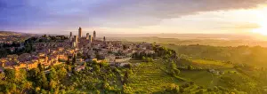 Toscana Prints: Italy, Tuscany, Val d Elsa. Panoramic aerial view of the medieval village of San Gimignano