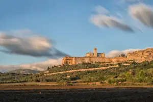 Saint Francis Prints: Italy, Umbria, Assisi, Basilica of Saint Francis at sunset