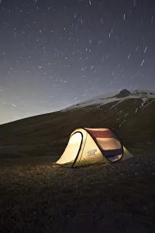 Italy, Umbria, Perugia district, Monti Sibillini NP, Norcia, Tent under the star