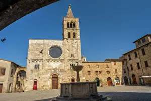Piazza Prints: Italy, Umbria. The piazza of the main church of Bevagna with the fountain