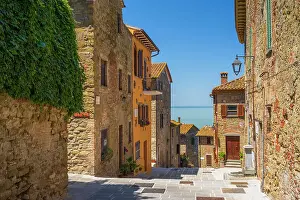 Umbria Prints: Italy, Umbria. A tiny street in the little village of Monte del Lago on the Lake Trasimeno