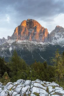 Belluno District Prints: Italy, Veneto, Belluno district, Boite valley, mount Tofana di Rozes at sunrise