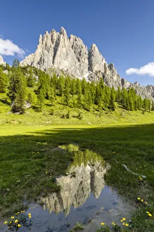 Auronzo Prints: Italy, Veneto, Belluno province, Auronzo di Cadore, Cadini di Misurina are reflected in a