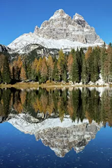 Italy, Veneto, Dolomites, Lake Antorno, Three Peaks