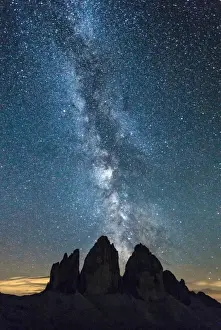Majestic Prints: Italy, Veneto, Dolomites, Milky Way above the three peaks of the Lavaredo
