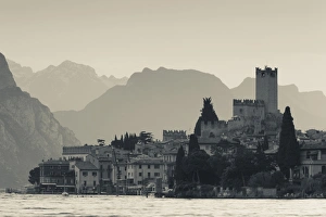 Italy, Veneto, Lake District, Lake Garda, Malcesine, lakeside town view