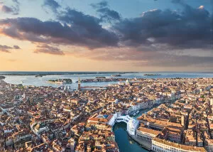 Images Dated 23rd October 2020: Italy, Veneto, Venice, Aerial view of Grand Canal and Rialto Bridge