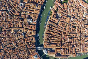 Earth From Above Prints: Italy, Veneto, Venice, Aerial view of Grand Canal and Rialto Bridge