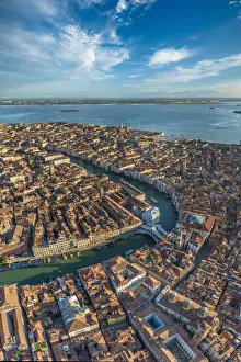 Italy, Veneto, Venice, Aerial view of Grand Canal and Rialto Bridge
