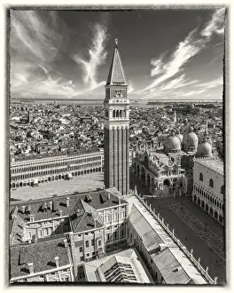 Venice Prints: Italy, Veneto, Venice, Aerial view of St Marks square and city centre