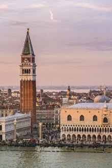 St Marks Square Gallery: Italy, Veneto, Venice. High angle view of the city at sunset