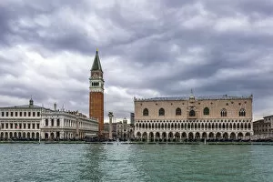 Acqua Alta Gallery: Italy, Veneto, Venice. Palazzo Ducale, San Marco bell tower, the Library and Procuratie