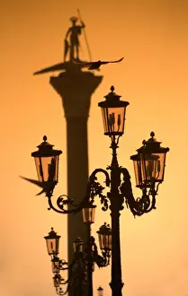 Sun Set Prints: Italy, Veneto, Venice; From Piazza San Marco towards Bacino San Marco, the statue of St
