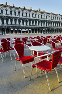 Images Dated 20th June 2011: Italy, Veneto, Venice, St. Marks Square (Piazza San Marco), cafe tables
