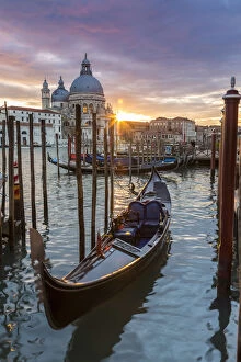 Italy, Veneto, Venice. Sunset over Salute chirch and Grand canal