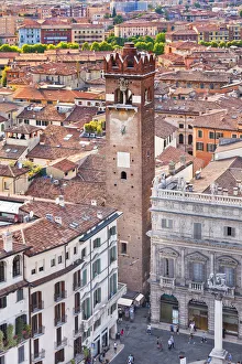 Verona Prints: Italy, Veneto, Verona district, Verona. View from Lamberti tower. Piazza Erbe