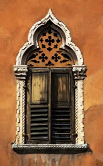 Bright Prints: Italy, Veneto, Verona, Western Europe; A tpical pointed window from the Veneto region