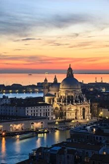 Italy, Venice, Santa Maria della salute church from the Campanile at sunset