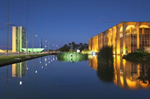 Federal District Prints: Itamaraty Palace and National Congress at dusk, Brasilia, Federal District, Brazil