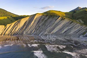 Biscay Prints: Itxaspe, Gipuzkoa, Basque Country, Spain. Aerial view of Playa Sakoneta