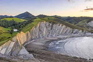 Itxaspe, Gipuzkoa, Basque Country, Spain. Aerial view of Playa Sakoneta
