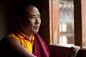 Jakar, Bhutan. Monks at the Jakar Dzong in Bhutan