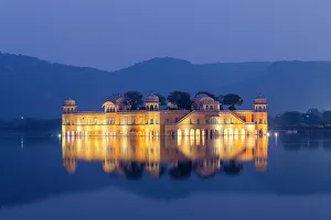 Built Structure Prints: Jal Mahal Palace at Dusk, Man Sagar Lake, Jaipur, Rajasthan, India