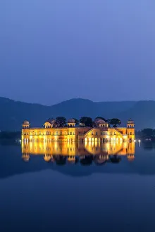 Figures Prints: Jal Mahal Palace at Dusk, Man Sagar Lake, Jaipur, Rajasthan, India