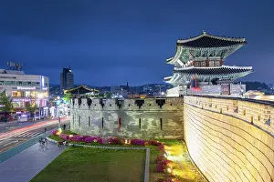 City Walls Prints: Janganmun Gate of Hwaseong Fortress (UNESCO World Heritage Site) at dusk