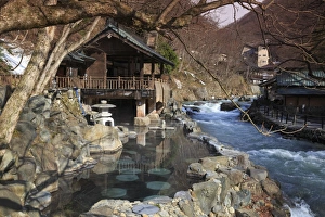 Images Dated 22nd April 2015: Japan, Gunma Prefecture, Takaragawa Onsen, outdoor hot springs along Takaragawa river