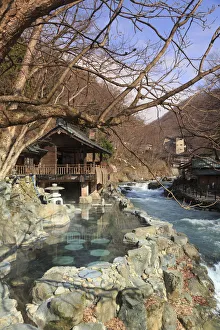 Japan, Gunma Prefecture, Takaragawa Onsen, outdoor hot springs along Takaragawa river