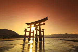 Torii Gate Prints: Japan, Hiroshima, Miyajima Island, the Red Torii Gate of Itsukushima-jinja Shinto Shrine