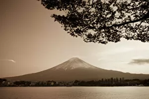 Images Dated 10th November 2009: Japan, Honshu Island, Kawaguchi Ko Lake, Mt. Fuji and Maple Trees