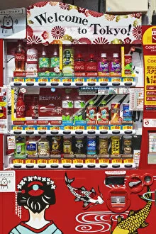 Japan, Honshu, Tokyo, Asakusa, Colourful Drink Vending Machine
