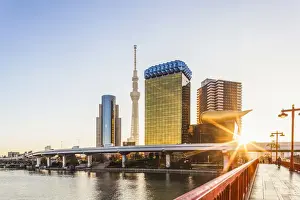 Japan, Honshu, Tokyo, Asakusa, Sumida River and Tokyo Sky Tree