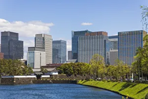 Hibiya Prints: Japan, Honshu, Tokyo, Hibiya, Imperial Palace, Sakuradamon Gate and Hibiya Area Skyline