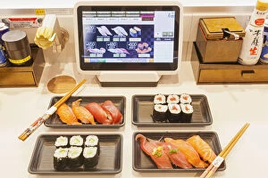 Tokyo Gallery: Japan, Honshu, Tokyo, Sushi Restaurant, Touch Screen Conveyor Belt Ordering System