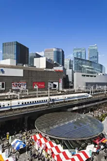 Images Dated 11th July 2019: Japan, Honshu, Tokyo, Yurakucho, Skyline and Shinkansen Bullet Train