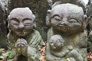 Kyoto Prints: Japan, Kyoto, Arashiyama, Otagi Nembutsu-ji Temple, Carved Stone Figures of Rakan