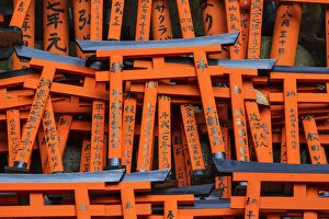 Images Dated 5th January 2016: Japan, Kyoto, Fushimi Inari Shrine, vermilion torii gates, Donated and inscribed by