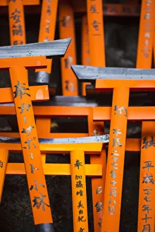 Japan, Kyoto, Fushimi Inari Shrine, vermilion torii gates, Donated and inscribed by