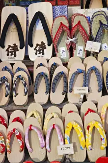 Shoes Prints: Japan, Kyoto, Higashiyama, Shop display of Traditional Japanese Sandals or Geta