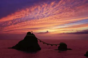 Mie Prefecture Prints: Japan, Mie Prefecture, Futami, Meoto-Iwa (Wedded Rocks) just offshore from Okiyama Shrine