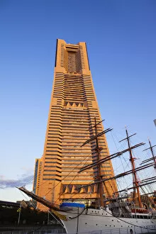 Japan, Tokyo, Yokohama, Landmark Tower Building and Nippon Maru Sail Training Ship