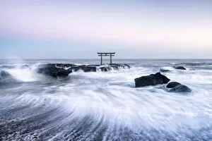 Images Dated 8th March 2017: Japanese torii gate at the coast, Ibaraki, Oarai, Japan