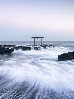 Images Dated 8th March 2017: Japanese torii gate at the coast, Ibaraki, Oarai, Japan